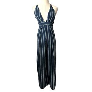 ASOS Navy Blue Striped Wide Leg Pant Jumpsuit Size 4 New